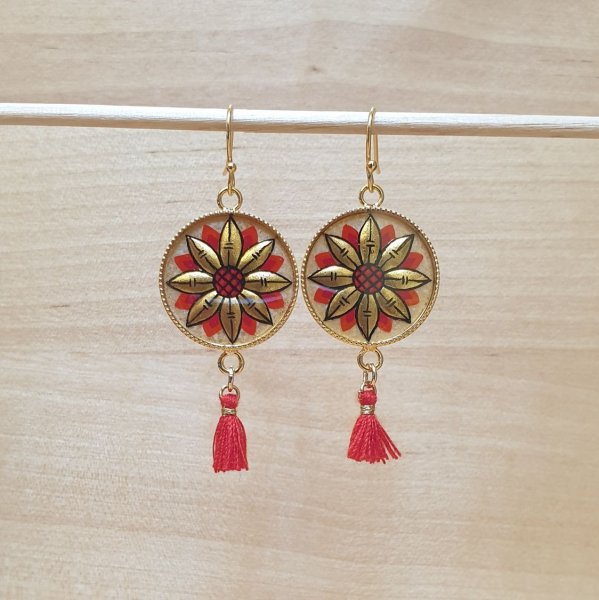 Orecchini a goccia a fiore oro/blu