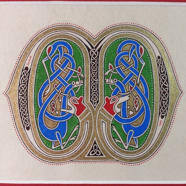 Lettera M miniata in stile franco-sassone