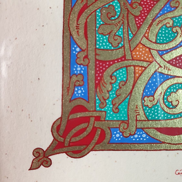 Initiale L enluminée à la main style ottonien médiéval.