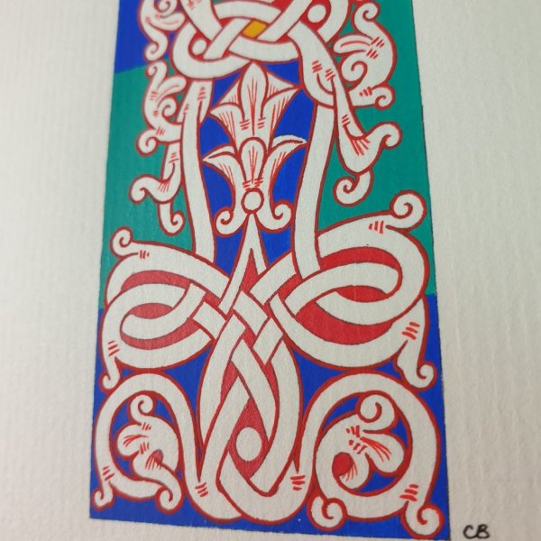 Lettera I miniata in stile romanico