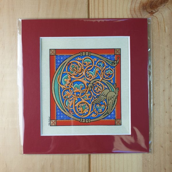 Lettera G miniata in stile romanico