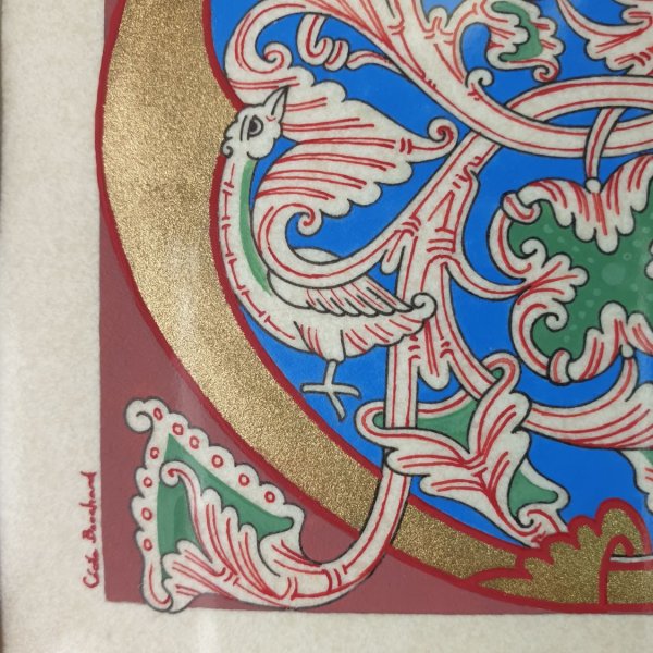 Lettera C miniata in stile romanico