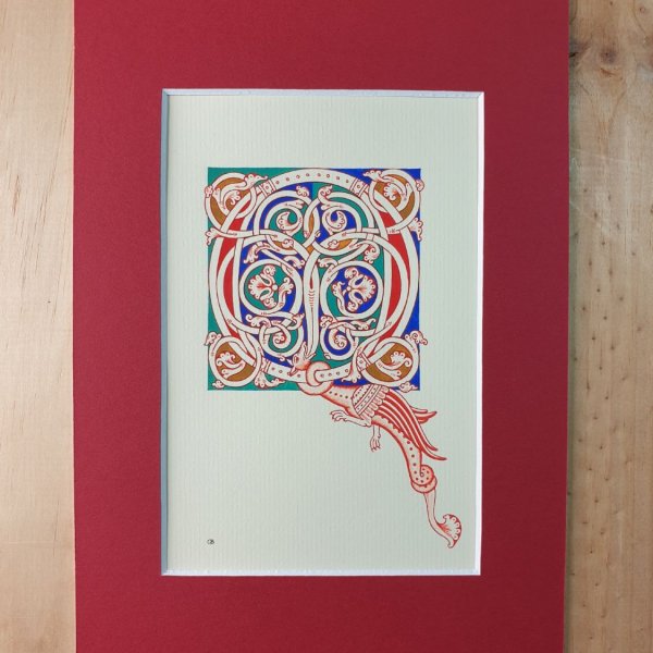 Lettera Q miniata in stile romanico